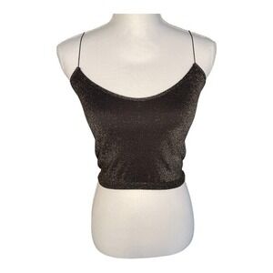 Free People Intimately Black Gold Metallic Shimmer Cropped Cami Tank Top M/L